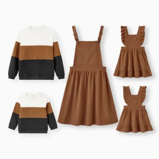 PatPat-Sudadera de pana Color marrón a juego para la familia, vestido de Pichi ajustable