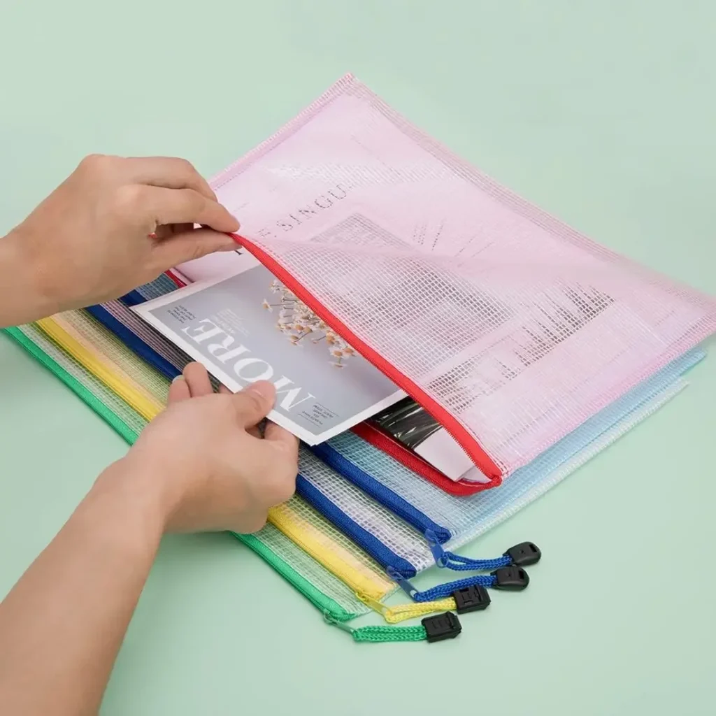 Paquete de 10 bolsas de almacenamiento con cremallera, bolsa impermeable A3 de malla de PVC con cremallera para archivos, juguetes, papelería para uso en viajes en casa y oficina