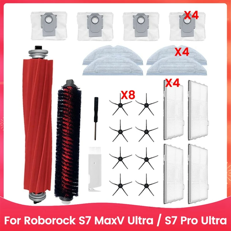 Y37A-para Roborock S7 Maxv Ultra / S7 Pro Ultra aspiradora Cepillo Lateral principal filtros HEPA paño de mopa bolsas de polvo Accesorios