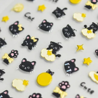 5D relieve realista Luna amarilla estrellas Linda noche gato negro adhesivo pegatinas para decoración de uñas calcomanías adornos de manicura proveedores