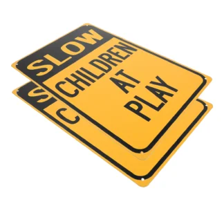 Señales de seguridad para niños, señalización de advertencia amarilla, desaceleración, marcador de seguridad para el tráfico, carretera y calle, 2 uds.