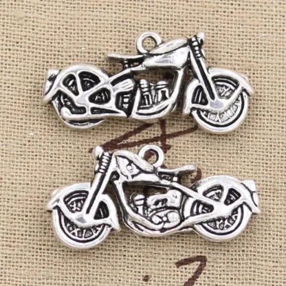 2 piezas encantos motocicleta moto Cruz 34x16mm colgante antiguo ajuste, color plata bronce tibetano Vintage, joyería hecha a mano DIY