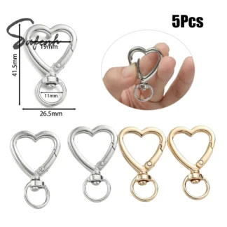 5 uds. De cierres de garra de langosta con forma de corazón de Metal, llavero, cordones giratorios, gancho a presión, correas de mosquetón, fabricación de joyería, llavero de bolsos DIY