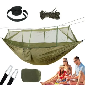 Hamacas portátiles con correas para árboles, hamaca para acampar para 2 personas, tienda de campaña, diseño de malla, imprescindible para exteriores, para mochilero, senderismo y playa