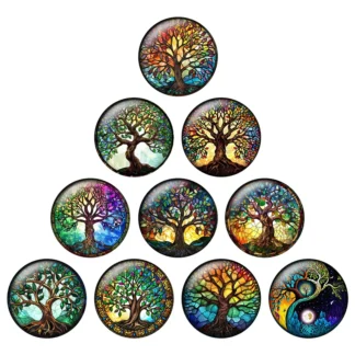 24 Uds. Pinturas de moda, patrones artísticos de la vida del árbol, 8mm a 25mm, foto redonda, cabujón de cristal, demostración, parte posterior plana, hallazgos H072