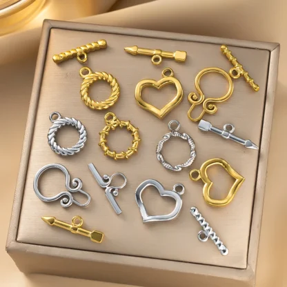 2 juegos de cierres de palanca de corazón de acero inoxidable, cierre de pulsera, hebilla, conectores de extremo OT para collar, fabricación de joyería DIY