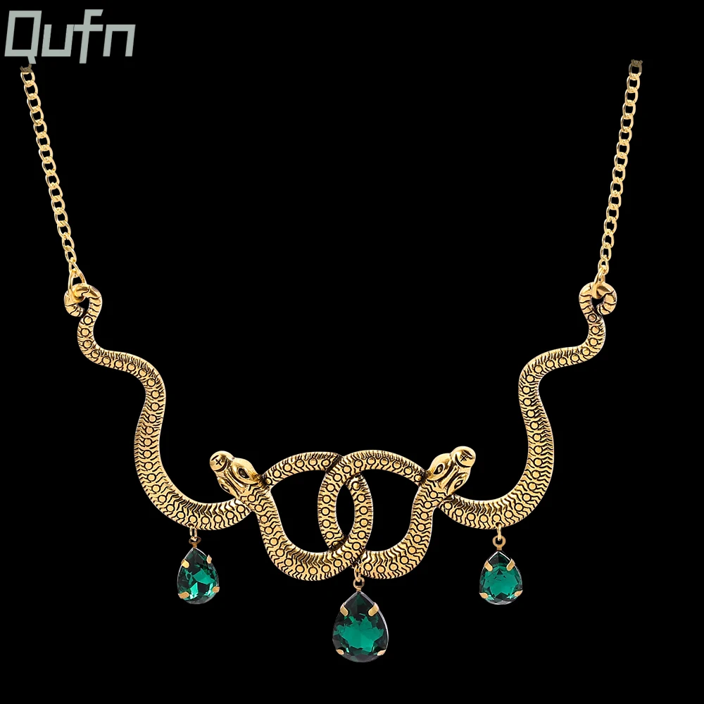 Collar de serpiente de Medusa Vintage, colgante de doble Serpiente, Gargantilla de Metal de Color dorado, amuleto gótico, joyería de moda
