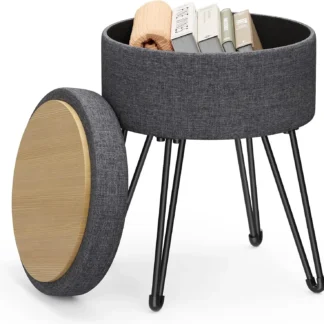 Silla taburete de tocador, taburete otomano pequeño con almacenamiento, silla de tocador, 15,4 de diámetro. x 17,4 pulgadas, 4 patas de metal, para sala de maquillaje, para