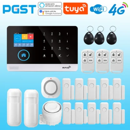 PG-103 Sistema de alarma antirrobo para el hogar Tuya, instalación de alarma inteligente 4G, aplicación para el hogar inteligente, 433MHz con pantalla PIR