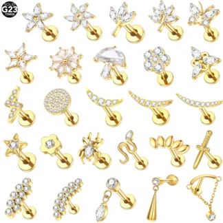 Pendientes para el trago del oído de circonio y titanio para mujer, joyería para Piercing corporal con rosca interna, flor, Luna, estrella, Flash, Labret, 1 ud.