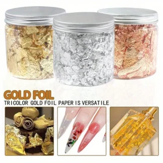 Accesorios para decoración de uñas, lámina de cobre dorada, plateada, lentejuelas, hoja de escamas, papel de aluminio a granel para decoración de manicura dorada
