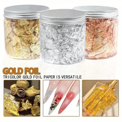 Accesorios para decoración de uñas, lámina de cobre dorada, plateada, lentejuelas, hoja de escamas, papel de aluminio a granel para decoración de manicura dorada