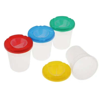 4 vasos de pintura de plástico con tapas, vasos de pintura para niños, niños pequeños, clase de arte infantil
