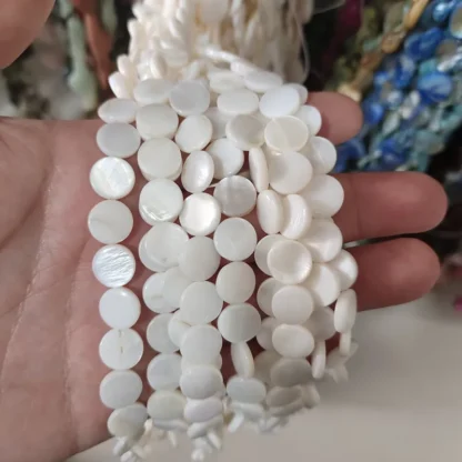 Piedra de concha de Color blanco Natural, 6/8/10/11/12/15/18/20/25/30mm, cuentas sueltas DIY, hebra de 15 ", accesorios de joyería sk262