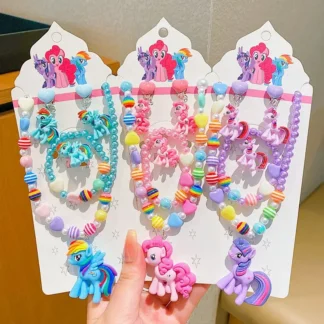 My Little Pony-collar de cuentas Kawaii para niñas, pulsera, bonito y creativo, sin agujeros, accesorios con Clip para la oreja, conjunto de joyería de dibujos animados