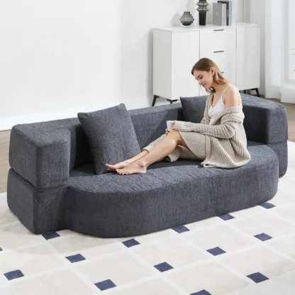 Sofá cama plegable, futón convertible, colchón de suelo plegable 2 en 1 con 2 almohadas, espuma transpirable de alta densidad