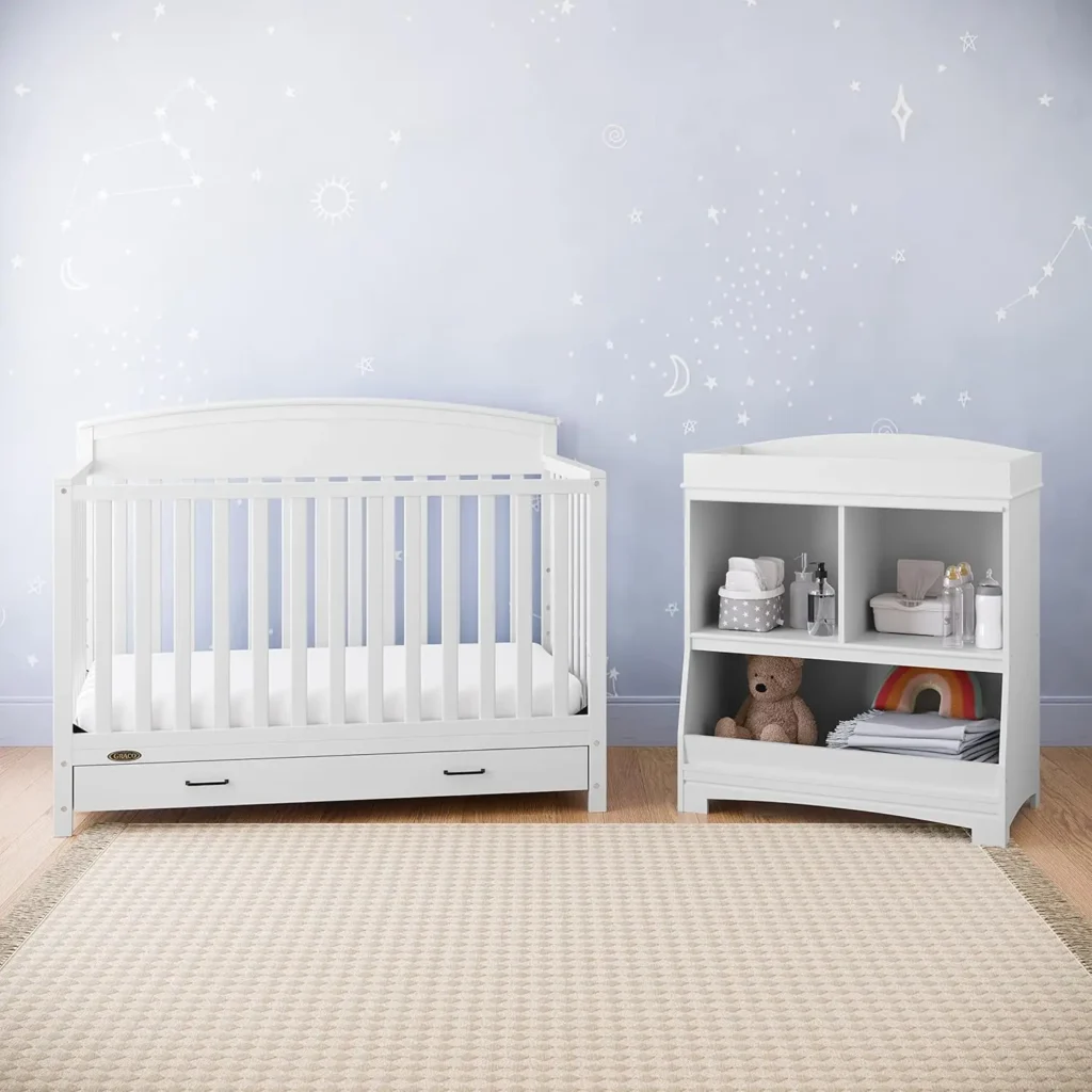 Cuna convertible 5 en 1 con cajón (blanca) - Convierte desde el cuna para un niño pequeño, un sofá cama y una cama de tamaño completo