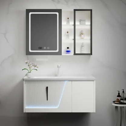 Gabinetes de baño simples y modernos, gabinete con espejo inteligente, lavabo de cerámica, gabinetes de tocador para baño debajo del fregadero, muebles de baño