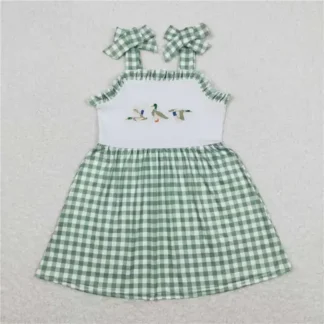 Kids Matching Clothes Sleeveless Romper And Set With Dress Embroidery Duck Print Children Sibling Sister And Brother Outfits