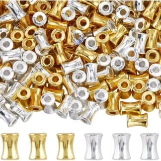 1 caja de 400 Uds., 2 colores, cuentas espaciadoras de bambú, cuentas de tubo dorado, 6mm, palo de bambú plateado de Metal, kit de fabricación espaciador de aleación de unión de hueso pequeño