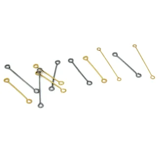 50 unids/lote de alfileres de ojo de acero inoxidable, alfileres de cabeza de ojo de doble agujero/enlaces de barra, colgador de conector de cable para pendientes, fabricación de joyas colgantes