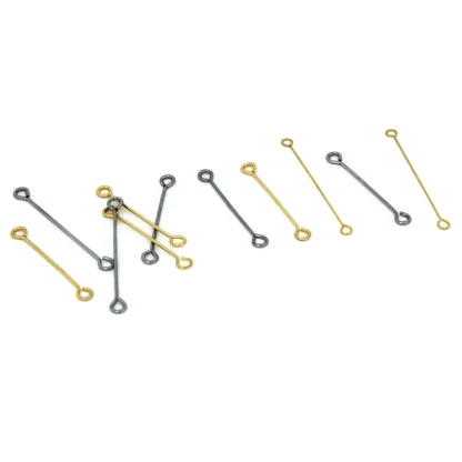 50 unids/lote de alfileres de ojo de acero inoxidable, alfileres de cabeza de ojo de doble agujero/enlaces de barra, colgador de conector de cable para pendientes, fabricación de joyas colgantes