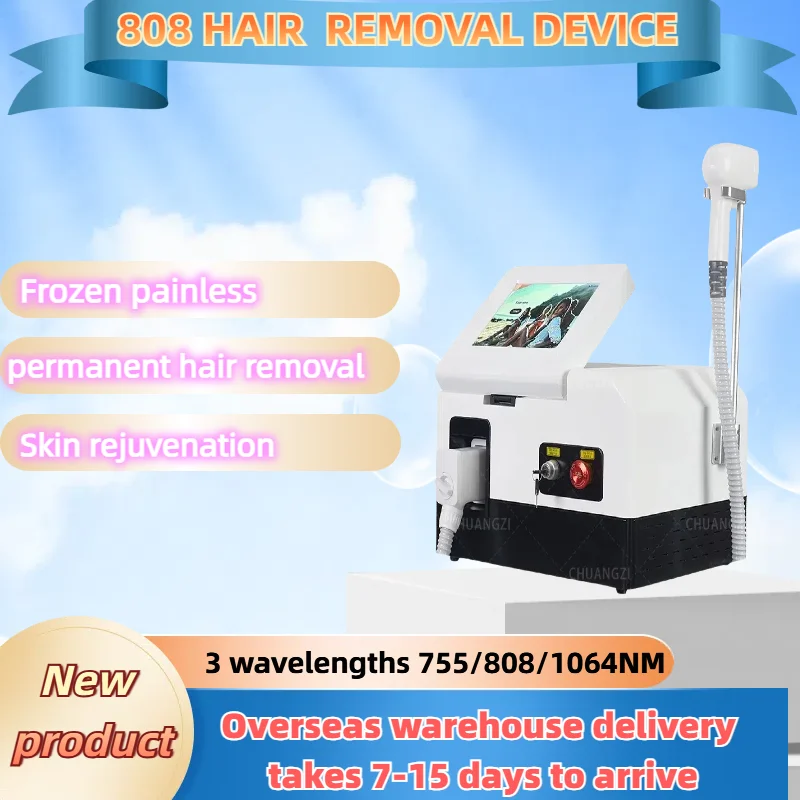 Máquina de depilación láser de diodo 808 portátil 2025, máquina de depilación indolora permanente de tres longitudes de onda