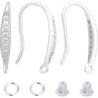 4 Uds. Ganchos para pendientes de circonia, anzuelos franceses, accesorios de cables para las orejas, plata de ley 925 chapada con kits de fabricación de anillos para saltar