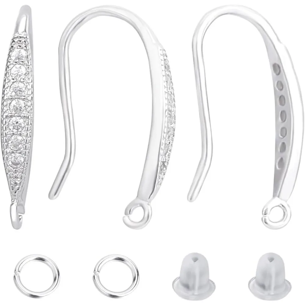 4 Uds. Ganchos para pendientes de circonia, anzuelos franceses, accesorios de cables para las orejas, plata de ley 925 chapada con kits de fabricación de anillos para saltar