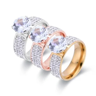 FYSARA, anillo de circón de alta calidad, banda de boda, accesorios de joyería nupcial, anillo de dedo de cristal grande de acero inoxidable para regalo de mujer