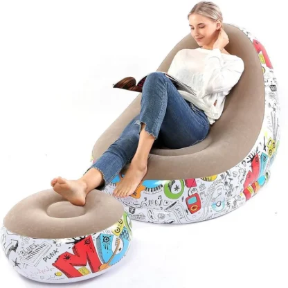 Tumbona inflable con otomana, sofá perezoso de Pvc flocado, asientos portátiles, silla de cubierta suave y cómoda