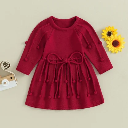 Lioraitiin-vestido de Navidad para niñas, suéter de manga larga con cuello redondo, Color sólido