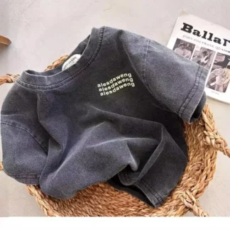 Camiseta de manga corta con cuello redondo para niños pequeños, ropa de verano para niño guapo, estilo para hacer viejo, algodón para hacer viento antiguo