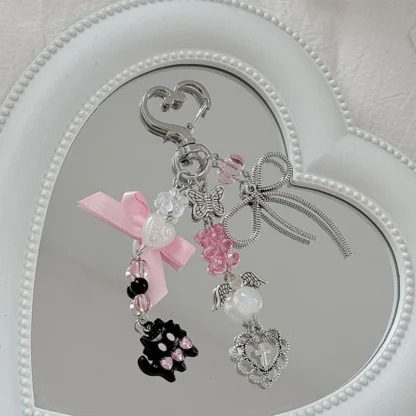 Dulce arco gato llavero gótico teléfono encanto para niñas mujeres Kawaii teléfono cadena exquisita mochila decoración accesorios regalos