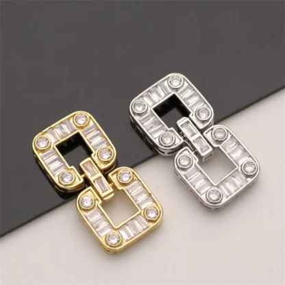 34x16,5mm 2 uds rectángulo cristal transparente cobre CZ cierre chapado en oro para collar de perlas fabricación de pulseras accesorios artesanales DIY