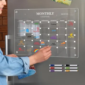 Tablero de planificación acrílico, tablero planificador mensual magnético con 6 marcadores de colores, tablero de planificación de calendario de refrigerador acrílico
