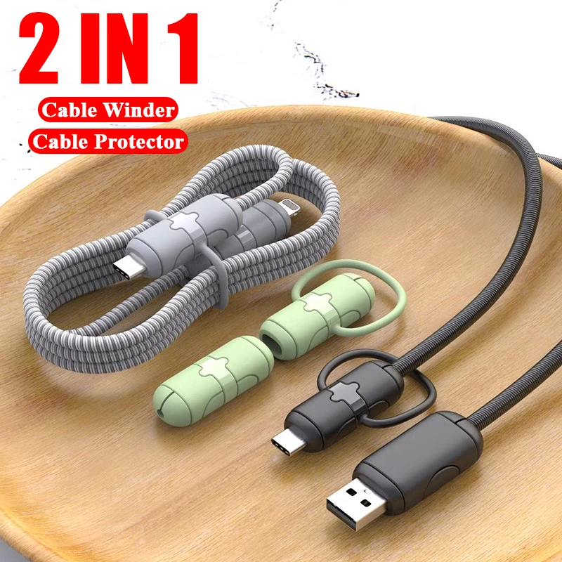Protector de Cable Flexible de silicona, cubiertas protectoras para enrollador de Cable antirotura, Protector de Cable de datos para ratón para IOS tipo C Android