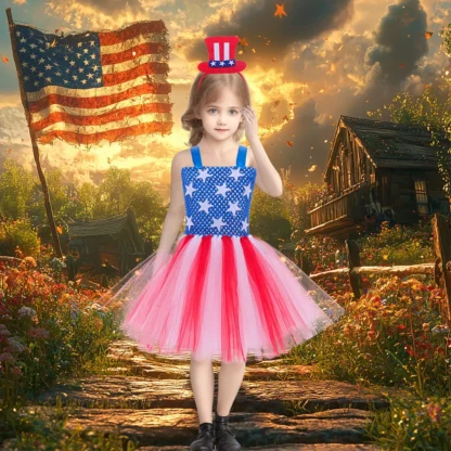 Disfraz de fiesta para niñas del 4 de julio, vestido tutú para niños, vestido de baile de vacaciones de Carnaval, vestidos de fiesta para niños, vestido de princesa de tul