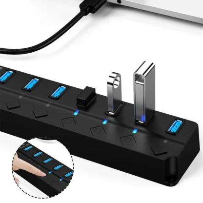 USB Hub 3,0 multiprualla USB divisor de alta velocidad 7 puertos 5Gbps adaptador de corriente USB 2,0 interruptor expansor para accesorios de computadora K9N3