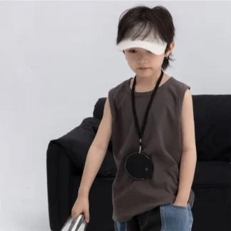 Camiseta de estilo coreano para niños, chaleco fresco de Color sólido a la moda, combina con todo, holgado, de algodón, sin mangas, 2024