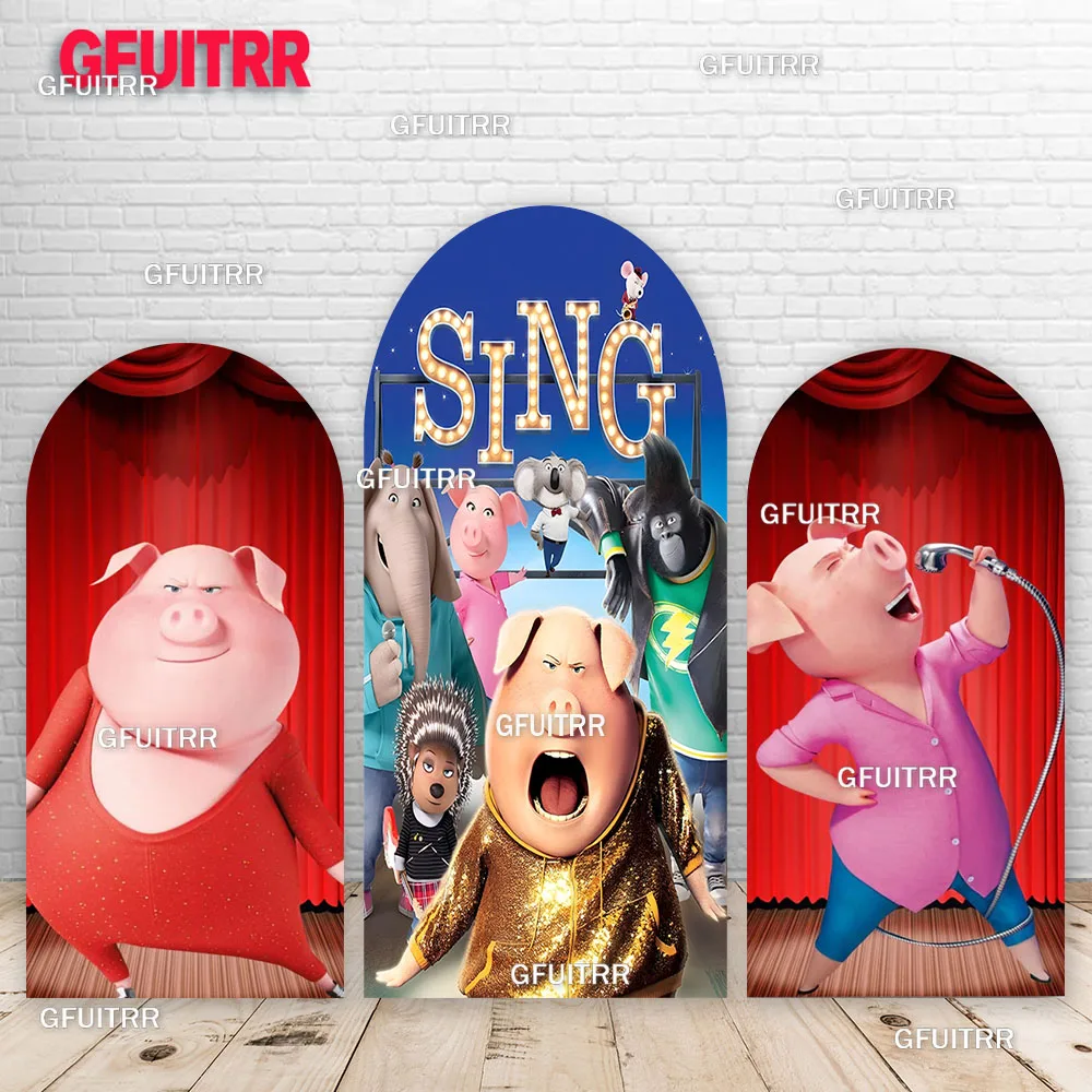 Fondo de cerdo rosa Sing, cubierta de arco, decoración de fiesta de cumpleaños para niños, fondo de fotografía, utilería para fotomatón de poliéster