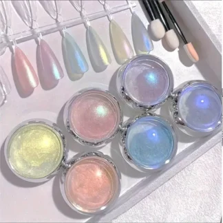 Juego de 6 frascos de polvo cromado para uñas Aurora Mermaid frotamiento, polvo de uñas camaleón Aurora, polvo de uñas holográfico DIY, Net2-3g x 6
