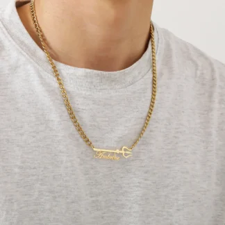 Collar de acero inoxidable con nombre personalizado para hombre, colgante de Tridente personalizado, joyería de oro, regalo del Día del Padre