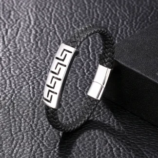 Pulsera de cuerda de cuero Vintage para hombre, acero inoxidable, accesorios de texto Zen City, pulsera tejida, regalo