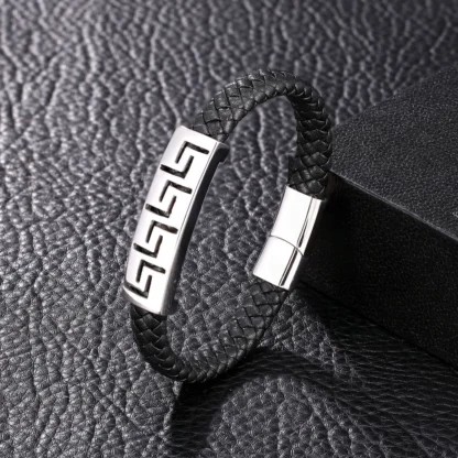 Pulsera de cuerda de cuero Vintage para hombre, acero inoxidable, accesorios de texto Zen City, pulsera tejida, regalo