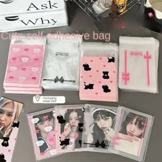 Bolsas autoadhesivas transparentes para fotos, postales, cuentas, joyería, bolsa de plástico con estampado bonito, bolsas creativas para embalaje de dulces para hornear, 50 Uds.
