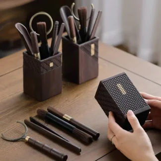 Ceremonia del té de madera maciza de ébano, juego de seis artículos, accesorios, 6 pinzas para té de caballero, cuchillo de té, cuchara, herramientas