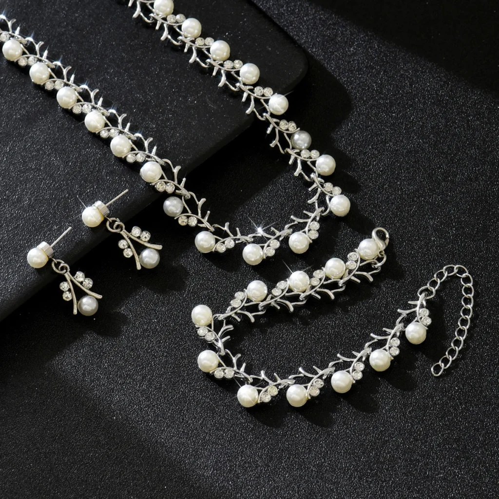 Conjunto de joyería dulce, colgante de perlas artificiales, fiesta de banquete, collar de perlas romántico para mujer, pendientes, pulsera, conjunto de accesorios