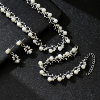 Conjunto de joyería dulce, colgante de perlas artificiales, fiesta de banquete, collar de perlas romántico para mujer, pendientes, pulsera, conjunto de accesorios