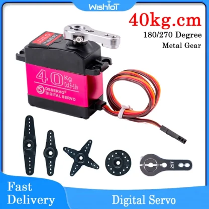 Servo Digital de 40kg.cm, engranaje totalmente metálico de alto par IP66, resistente al agua, 270 grados con brazo Servo 25T para coche RC, Robot sobre orugas DS3240
